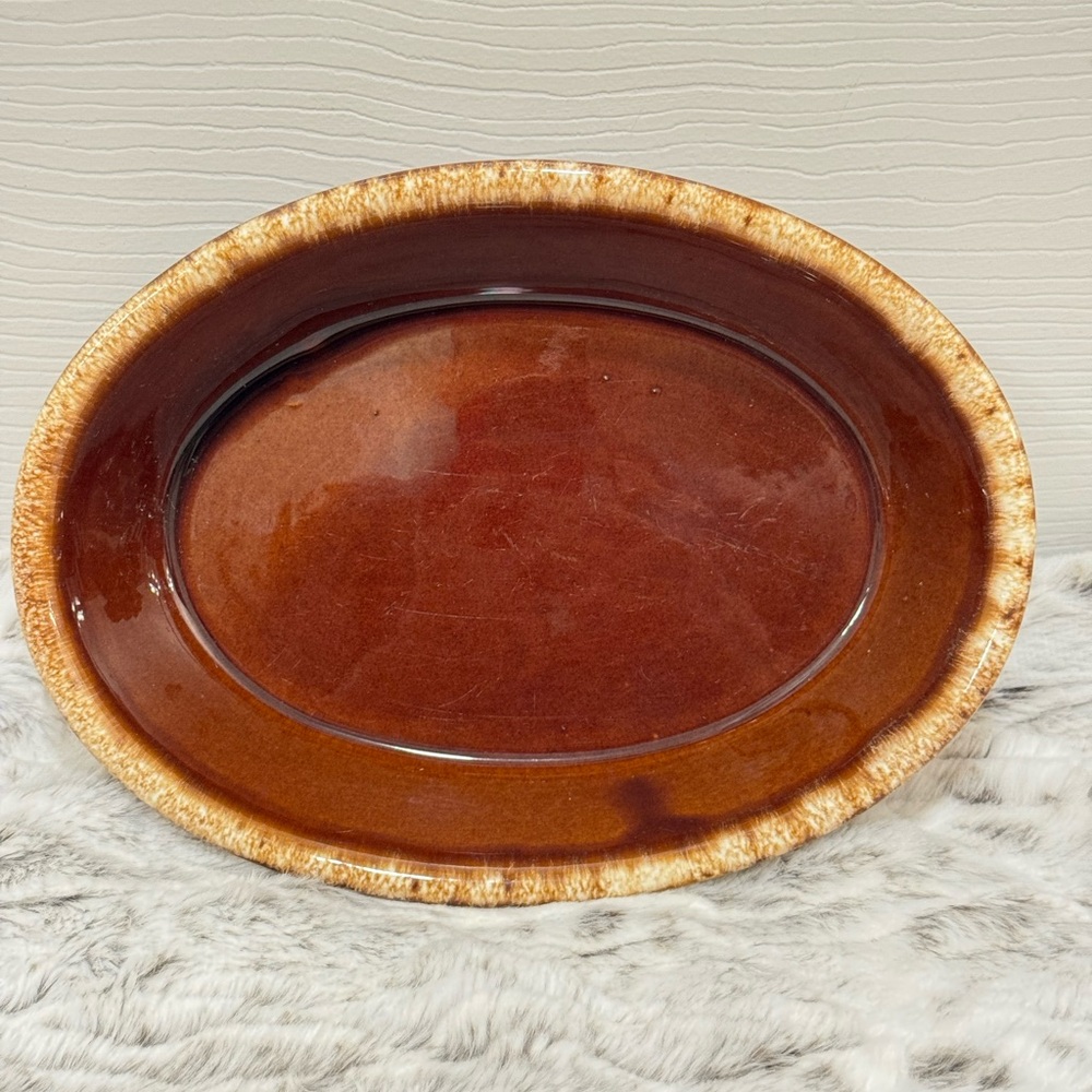 VTG Hull Pottery Brown Drip 10" Oval Baker/Casserole Dish USA Oven Proof